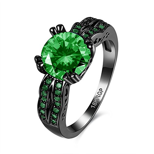 One Cent Online Amor Eterno Mujeres Boda Compromiso Anillos 18K Oro Plateado Cz Diamantes Marcas Solitarias Princesa Corte Promesa Aniversario Novia Joyería Amor Infinito por Ella, JPR864-Green-6-UK