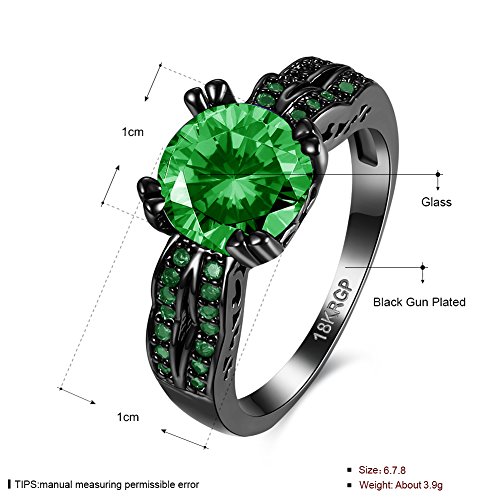 One Cent Online Amor Eterno Mujeres Boda Compromiso Anillos 18K Oro Plateado Cz Diamantes Marcas Solitarias Princesa Corte Promesa Aniversario Novia Joyería Amor Infinito por Ella, JPR864-Green-6-UK