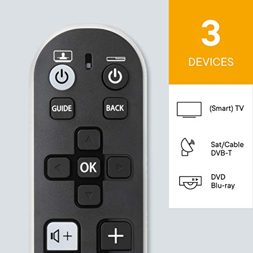 One For All URC6810 - Mando a Distancia Universal Zapper TV - Control Remoto Universal para 3 aparatos (TV, TDT, Audio) – Funciona con Todas Las Marcas – Negro