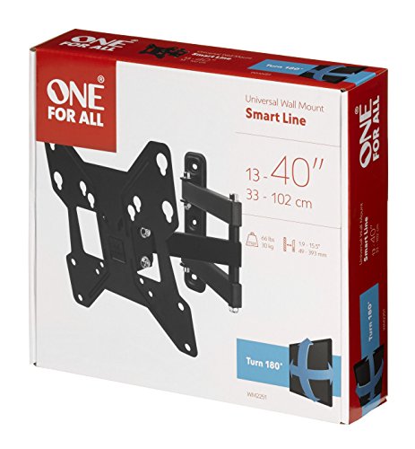 One For All WM2251 - Soporte de pared para TV de 13 a 40”, giratorio 180°, peso máx. 30kg, para todo tipo de TVs (LED, LCD y plasma), negro