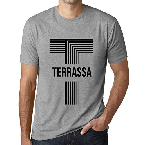 One in the City Hombre Camiseta Vintage T-shirt Gráfico Letter T Countries and Cities TERRASSA Gris Moteado