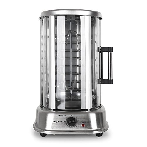 oneConcept Kebab Master Pro - Parrilla vertical giratoria, Pollo, Gyros, Pincho giratorio verical, Grill eléctrico, 1500 W, Reparto calor 360°, Desmontable y apto para lavavajillas, Plateado