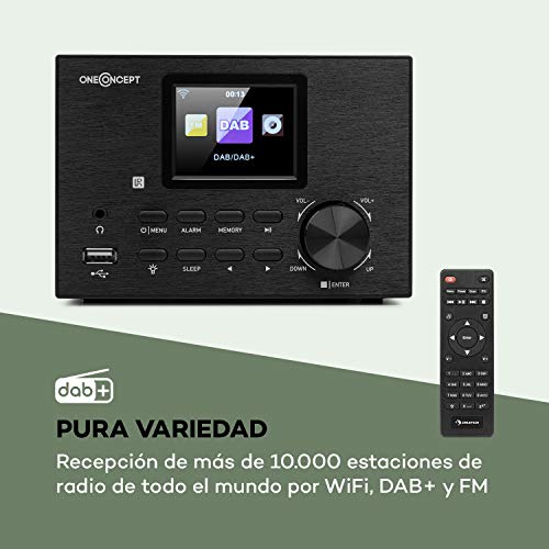Oneconcept Streamo Equipo estéreo con Radio por Internet - Conexión de Radio por WiFi, Dab/Dab+ y FM , 2 Altavoces de 10 W , Bluetooth , Lector de CD , Conexión: USB, AUX-IN, Negro