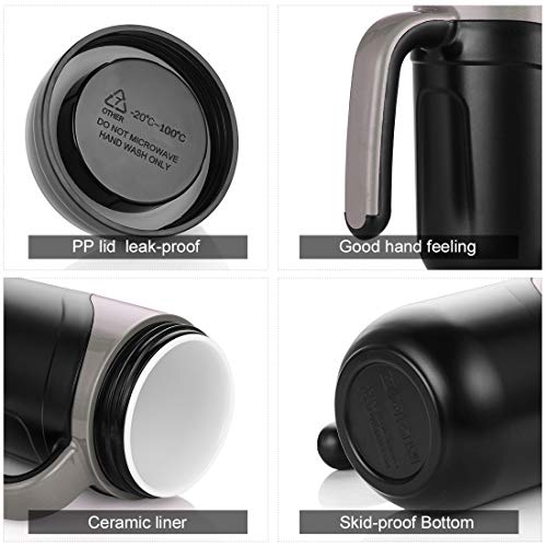Oneisall Taza de viaje – 380 ml de cerámica térmica de doble pared – Taza de oficina sin plomo – Taza aislada (negro)