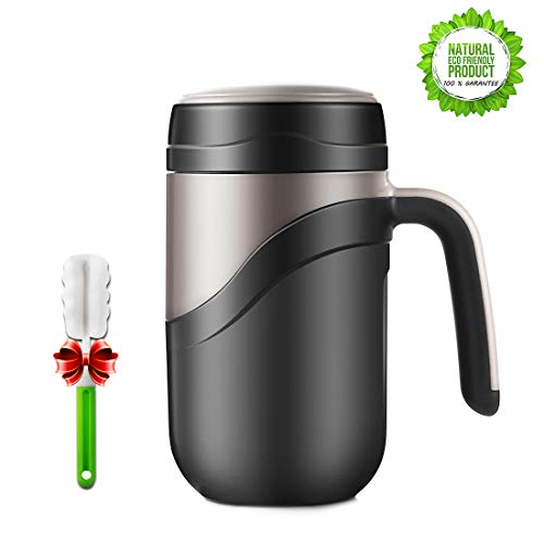 Oneisall Taza de viaje – 380 ml de cerámica térmica de doble pared – Taza de oficina sin plomo – Taza aislada (negro)