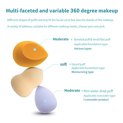 Onkessy 3Pcs Makeup Sponge Set with Dry Holder Stand Cosmetic Egg Sponge Set Dry-wet Dual-use Powder Puff Multi-colored Makeup Sponges