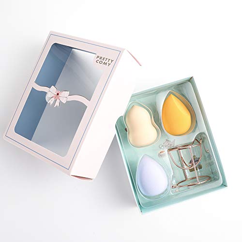 Onkessy 3Pcs Makeup Sponge Set with Dry Holder Stand Cosmetic Egg Sponge Set Dry-wet Dual-use Powder Puff Multi-colored Makeup Sponges