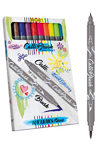 Online 10 Calli.Brush - Bolígrafo de doble punta con punta caligráfica de 2 mm y punta de pincel flexible, colores intensos