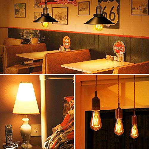 OnlineTek Bombilla LED Edison, estilo vintage, color ámbar, 2700 K, 4 W (equivalente a 40 W), filamento LED, lámpara decorativa E27-6 unidades