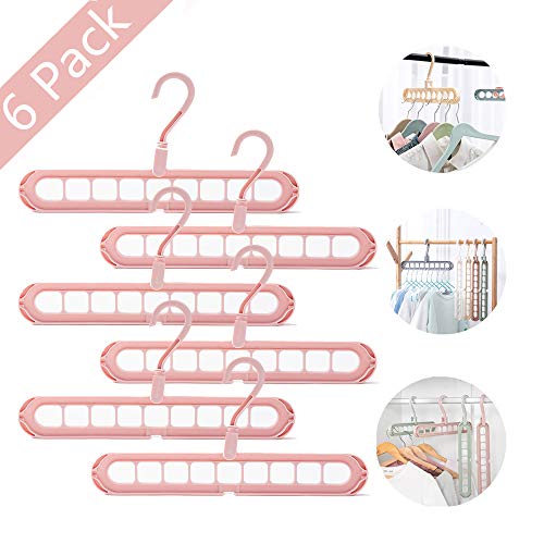 OnlineTek Hanger Ahorro de Espacio, 6 Piezas 9 Hoyos Magic Hanger Hanger Plegable Organizador Colgante para múltiples Ganchos, Soporte para Colgador de gabinete(Rosa)