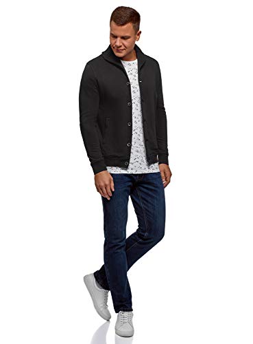 oodji Ultra Hombre Chaqueta de Punto con Botones, Negro, 52-54