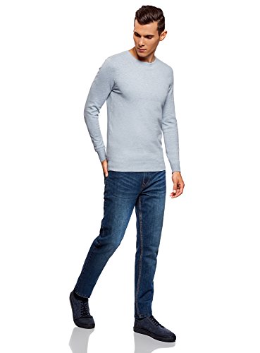 oodji Ultra Hombre Jersey Básico con Cuello Redondo, Azul, ES 56 / XL