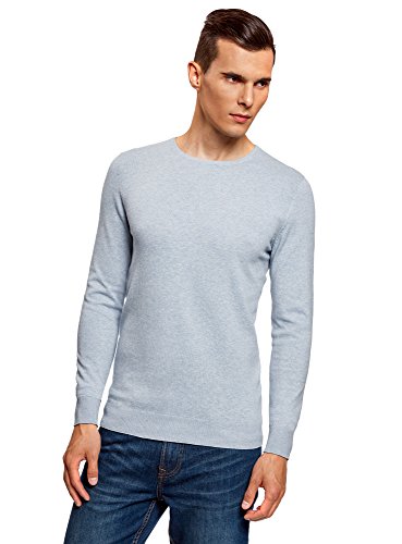 oodji Ultra Hombre Jersey Básico con Cuello Redondo, Azul, ES 56 / XL
