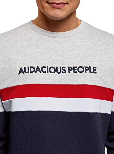 oodji Ultra Hombre Sudadera de Algodón con Bordado, Gris, ES 50 / M