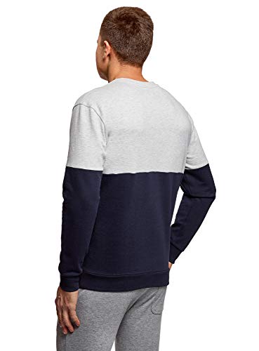 oodji Ultra Hombre Sudadera de Algodón con Bordado, Gris, ES 50 / M