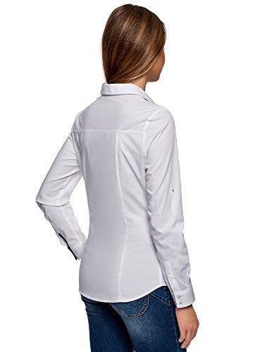 oodji Ultra Mujer Camisa Entallada con Bolsillos en el Pecho, Blanco, ES 40 / M