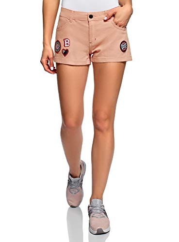 oodji Ultra Mujer Pantalones Cortos de Algodón con Parches, Rosa, ES 44 / XL