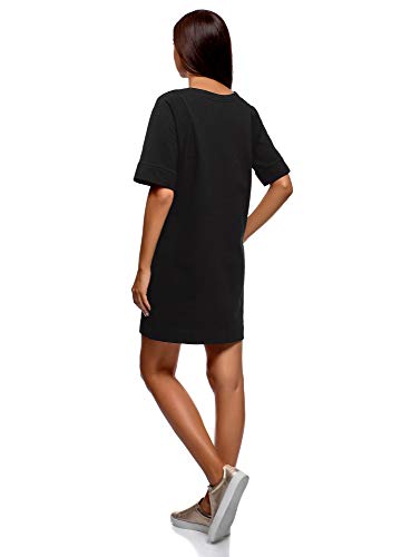 oodji Ultra Mujer Vestido Recto de Algodón, Negro, ES 36 / XS