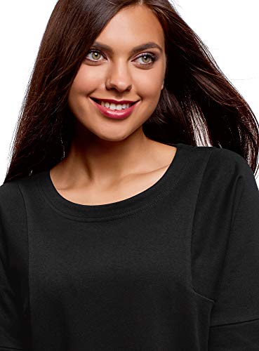oodji Ultra Mujer Vestido Recto de Algodón, Negro, ES 36 / XS