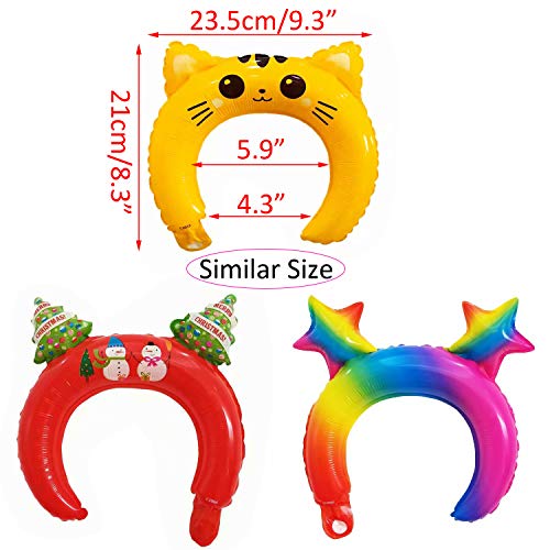 OOTSR 32 Piezas Diademas inflables, Globo de Aluminio Diadema de Animales para cumpleaños / Boda / Halloween / Suministros de Fiesta de Navidad, con 3 pajitas, 1 Bomba
