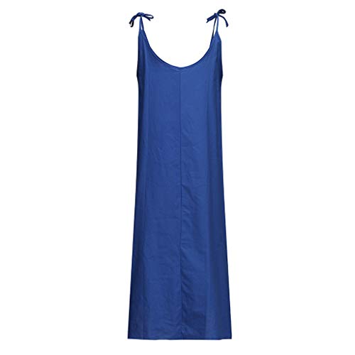 OPAKY Vestido de Mujer Verano Flojo Casual Largo Liso Tunica Manga Larga Moda Mujer Tiras de Algodón de Lino Suelta Bohe Casual Maxi Vestido Largo Retro Oversize Maxi Dress