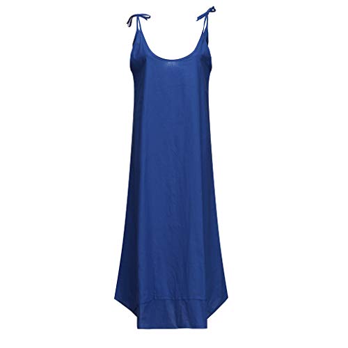 OPAKY Vestido de Mujer Verano Flojo Casual Largo Liso Tunica Manga Larga Moda Mujer Tiras de Algodón de Lino Suelta Bohe Casual Maxi Vestido Largo Retro Oversize Maxi Dress
