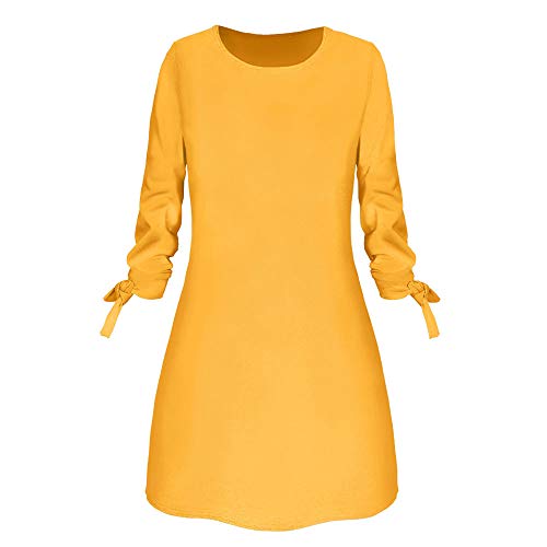 OPAKY Vestido para Mujer Vestido de Mujer Cortos Elegantes Invierno Manga Larga Fiesta Tallas Grandes Otoño Casual Moda O-Cuello Arco Sólido Vestido Elegante Primavera Mini Vestidos Sueltos