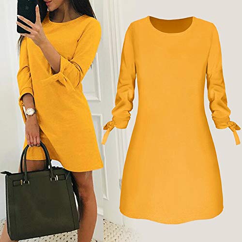 OPAKY Vestido para Mujer Vestido de Mujer Cortos Elegantes Invierno Manga Larga Fiesta Tallas Grandes Otoño Casual Moda O-Cuello Arco Sólido Vestido Elegante Primavera Mini Vestidos Sueltos