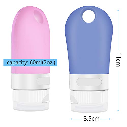 Opret Botella de Viaje 60ml Botella Recargable con Clip 4 Pack Botes Viaja de Silicona para Gel, Jabón Líquido, Champú y Loción, FDA Certified BPA Free