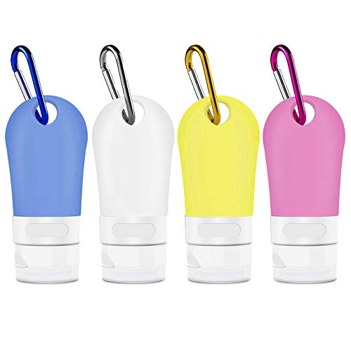 Opret Botella de Viaje 60ml Botella Recargable con Clip 4 Pack Botes Viaja de Silicona para Gel, Jabón Líquido, Champú y Loción, FDA Certified BPA Free