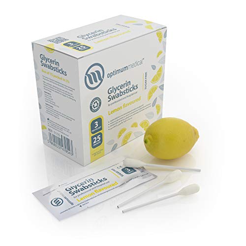 Optimum Medical Hisopos de Glicerina - Sabor a Limón o Grosella Negra Sabor Agradable sin Azúcar Bastoncillos de Limón (Limón - Paquete de 75)