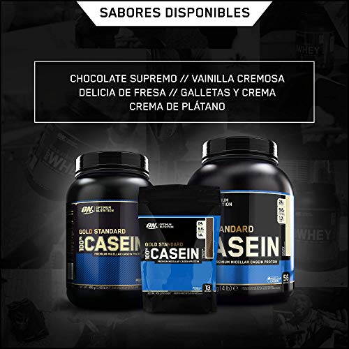 Optimum Nutrition ON 100% Gold Standard Casein, Proteínas en Polvo con BCAA Aminoacidos Ramificados y Esenciales, para recuperación, bajo en Azúcar, Chocolate, 13 porciones, 450 g