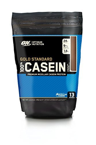 Optimum Nutrition ON 100% Gold Standard Casein, Proteínas en Polvo con BCAA Aminoacidos Ramificados y Esenciales, para recuperación, bajo en Azúcar, Chocolate, 13 porciones, 450 g