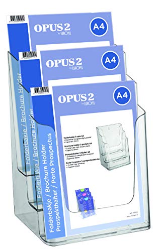 OPUS 2 350101 - Porta-folletos de sobremesa, poliestireno reciclable, con 3 compartimentos, para A4