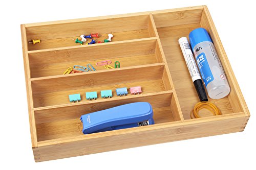 Organic madera de bambú cubiertos cajón organizador con 5 compartimentos, durable para utensilios bandeja, agradable y antimicrobiana cubiertos cajón Divers, Natural y Ecológica
