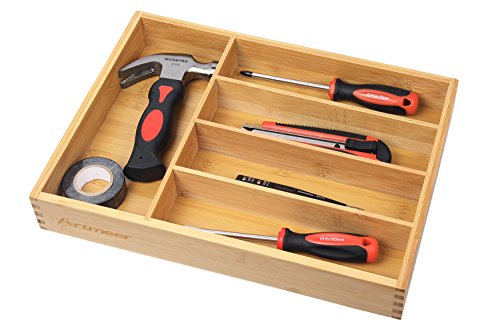 Organic madera de bambú cubiertos cajón organizador con 5 compartimentos, durable para utensilios bandeja, agradable y antimicrobiana cubiertos cajón Divers, Natural y Ecológica