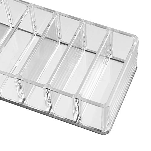 Organizador Cosméticos Acrílico Transparente - Pack de 2 Maquillaje Organizador (21,5 x 8,3cm) y 8 Sección Cada (7,5 x 2,5 cm) para Sombra de Ojos, Compactos, Colorete, Bronceador - Habitación, Salón