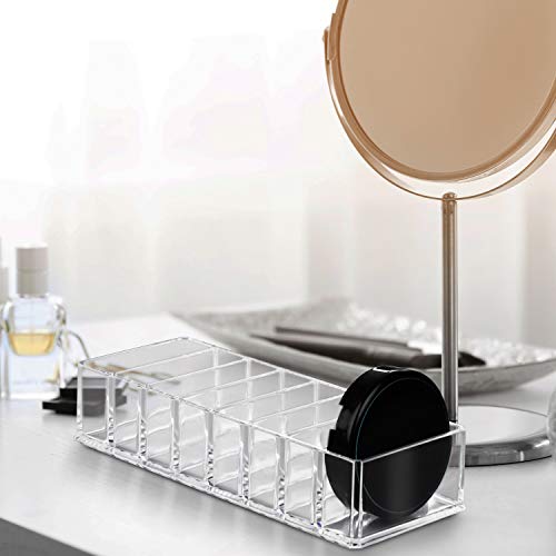 Organizador Cosméticos Acrílico Transparente - Pack de 2 Maquillaje Organizador (21,5 x 8,3cm) y 8 Sección Cada (7,5 x 2,5 cm) para Sombra de Ojos, Compactos, Colorete, Bronceador - Habitación, Salón