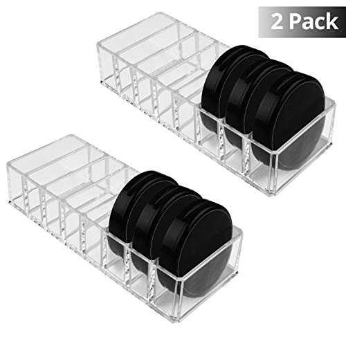 Organizador Cosméticos Acrílico Transparente - Pack de 2 Maquillaje Organizador (21,5 x 8,3cm) y 8 Sección Cada (7,5 x 2,5 cm) para Sombra de Ojos, Compactos, Colorete, Bronceador - Habitación, Salón