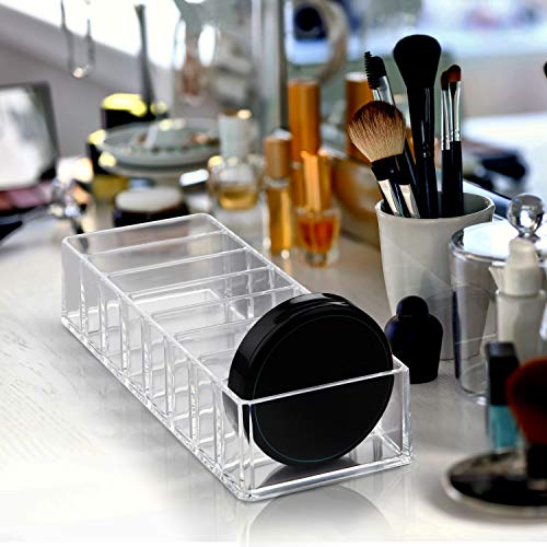 Organizador Cosméticos Acrílico Transparente - Pack de 2 Maquillaje Organizador (21,5 x 8,3cm) y 8 Sección Cada (7,5 x 2,5 cm) para Sombra de Ojos, Compactos, Colorete, Bronceador - Habitación, Salón