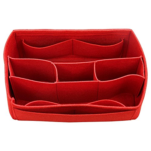 Organizador de bolsas de fieltro (compartimentos medios), inserto de bolso, maquillaje cosmético, Rojo (Rojo) - FELT-C-08-RED