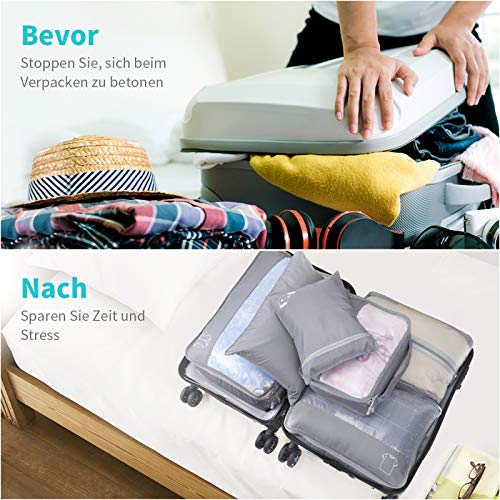 Organizador de Equipaje Impermeable, 6 Set de Organizador de Viaje para Maletas con Bolsa de Almacenamiento Transpirable para Zapatos, Ropas Sucias y Cosméticos, Material Nylon