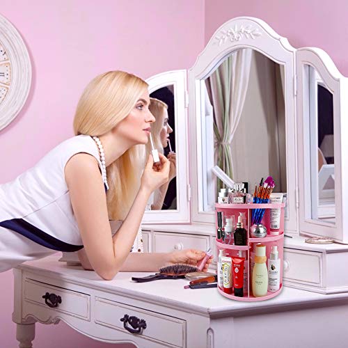 Organizador de Maquillaje Giratorio de Rotación 360 Grados, Ajustable Almacenamiento Cosmético, Soporte de Exhibición Caja de Almacenaje se Adapta a Joyas, Pinceles, Lápices Labiales y más