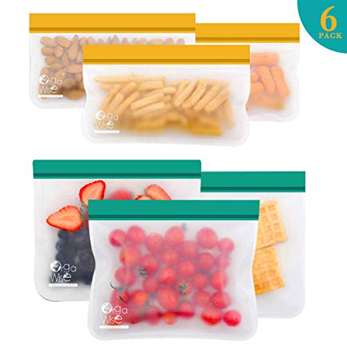 OrgaWise Bolsa Silicona Extra Grueso Cierre Hermético Doble, 6 Piezas Bolsas Alimentos Reutilizables Multifuncional de para Frutas y Carne Vegetales