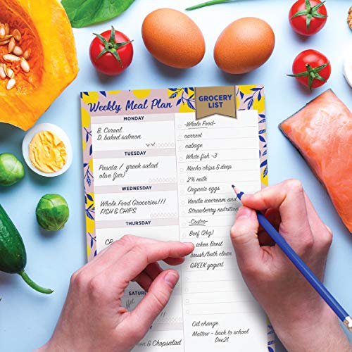 Oriday Bloc de notas magnética semanal plan de comidas con tear off perforado grocery lista de compra - 60 hojas, 6"x 9" (amarillo limón planificación de comidas pad)
