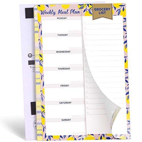 Oriday Bloc de notas magnética semanal plan de comidas con tear off perforado grocery lista de compra - 60 hojas, 6"x 9" (amarillo limón planificación de comidas pad)