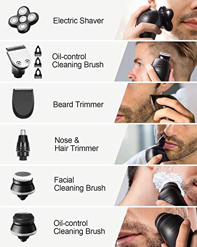 OriHea Afeitadora eléctrica para hombre, 6 en 1, afeitadoras de cabeza para hombres calvos, rotativas eléctricas, cortadoras de barba, kit de aseo IPX7, resistente al agua