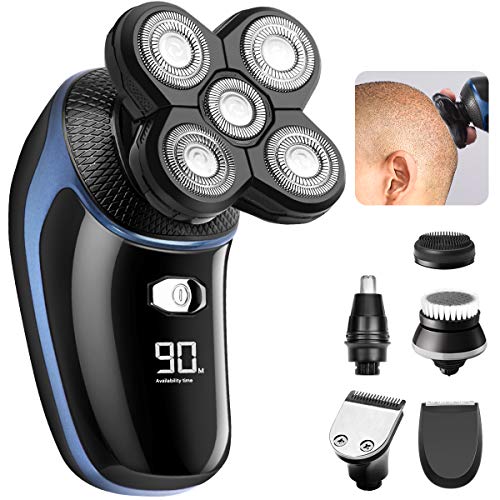 OriHea Afeitadora eléctrica para hombre, 6 en 1, afeitadoras de cabeza para hombres calvos, rotativas eléctricas, cortadoras de barba, kit de aseo IPX7, resistente al agua