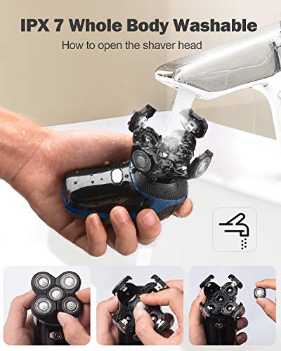OriHea Afeitadora eléctrica para hombre, 6 en 1, afeitadoras de cabeza para hombres calvos, rotativas eléctricas, cortadoras de barba, kit de aseo IPX7, resistente al agua