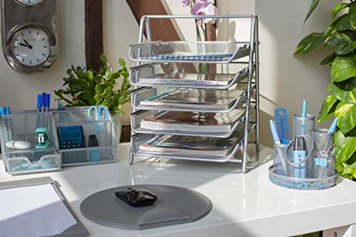 Osco DT5-SLV - Portalápices con 5 tubos de malla metálica, color plateado, plateada